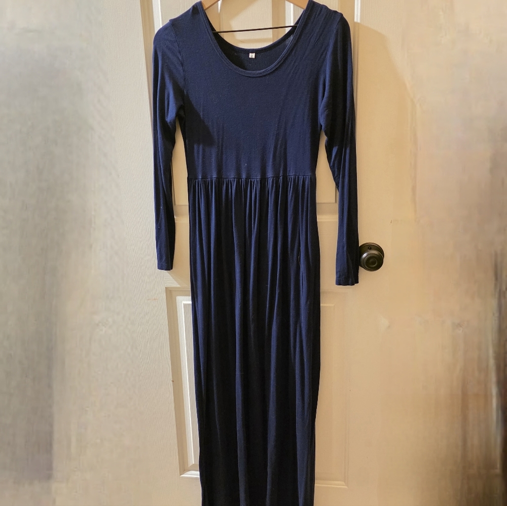 Women's Navy Long Sleeve Maxi Dress